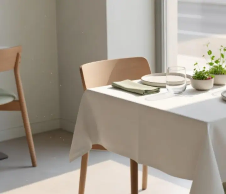 Modern eco-bisztró asztalfoglalás terítékkel és mikro-zöldekkel