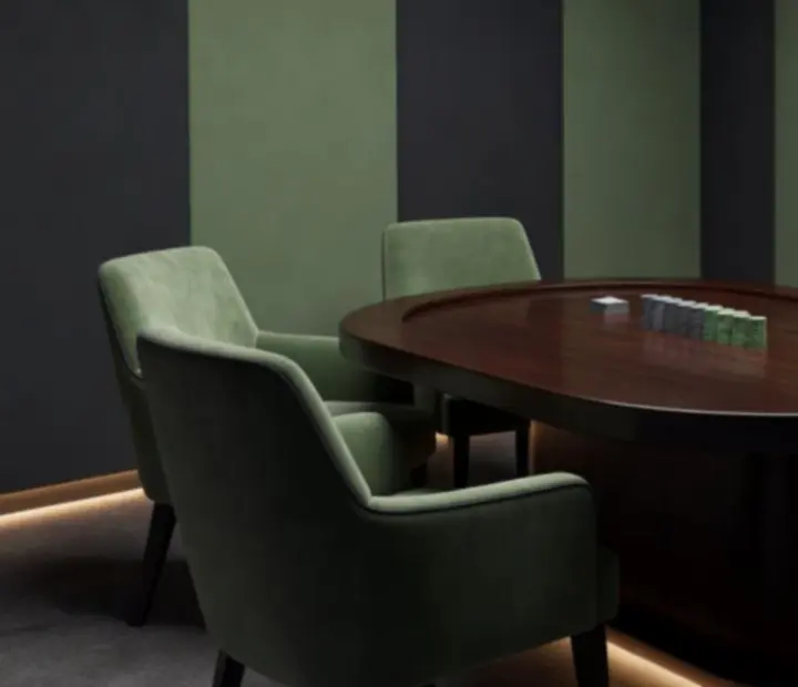 Hangszigetelt, elegáns Poker Lounge asztal, modern eco-bisztró környezetben.